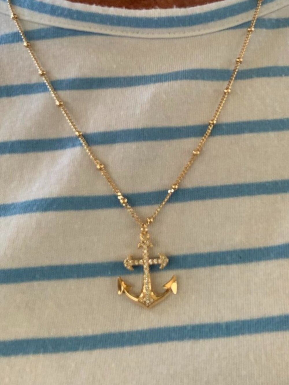 Neiman Marcus 14K Gold Plated CZ Boat Anchor Necklace
